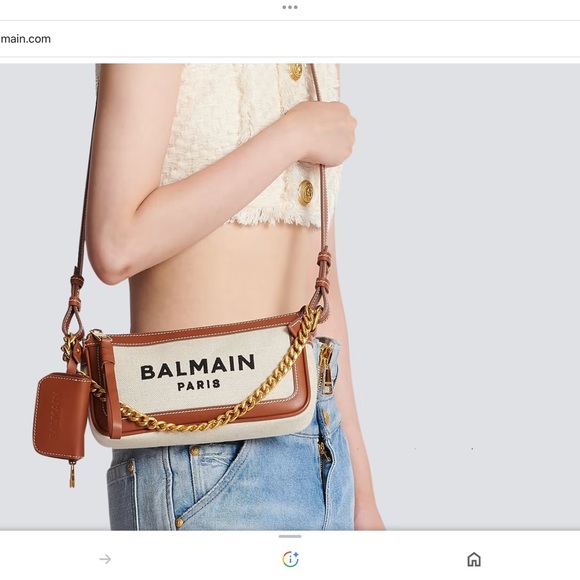 Balmain B-Army Canvas Pouch-On-Chain Beige - Picture 5 of 16
